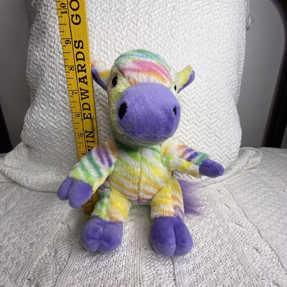 Pastel Striped Zebra Plush Stuffed Animal Rainbow Purple 8" No Tag Pink Eyes - Picture 2 of 8